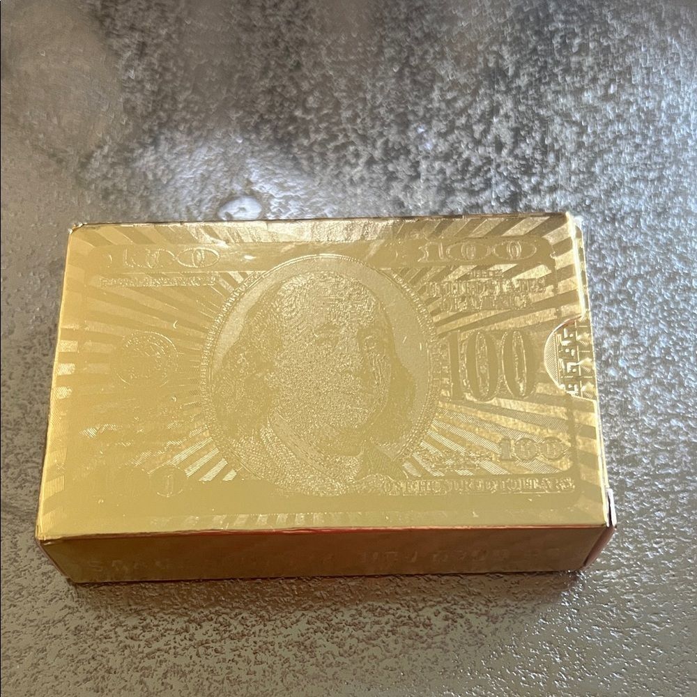 #1185+Played Cards - Gold 100 Dollar Bill Bar.